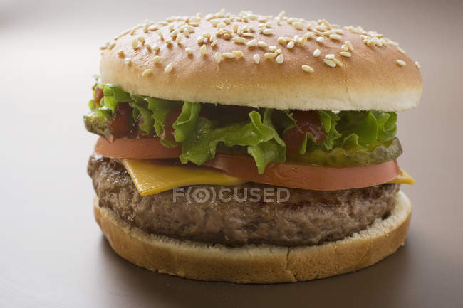 Cheeseburger with and lettuce — Stock Photo