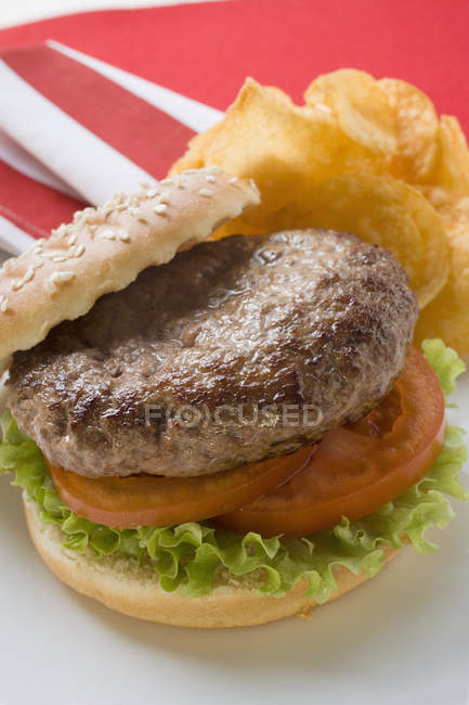Гамбургер с картофельными чипсами — стоковое фото