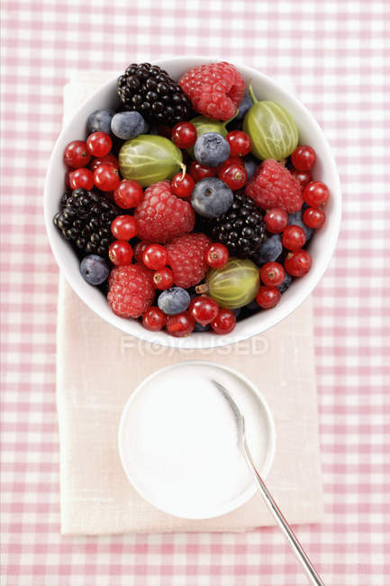 Fresh summer berries in white bowl — Stock Photo