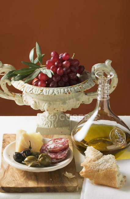 Rote Trauben mit Olivenzweig — Stockfoto
