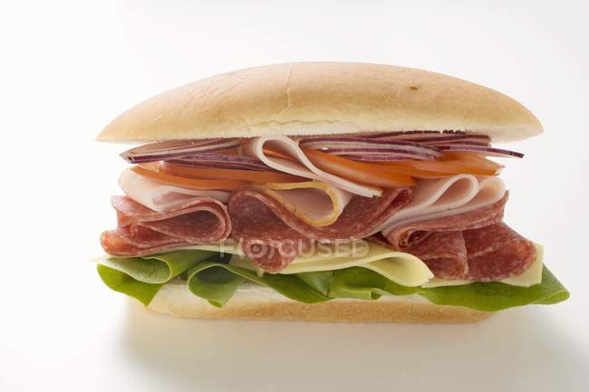 Salami and ham sandwich — Stock Photo