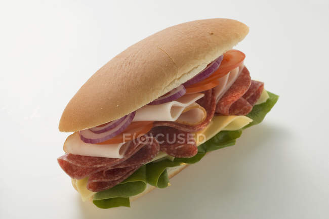Ham, cheese and salad sandwich — Stock Photo