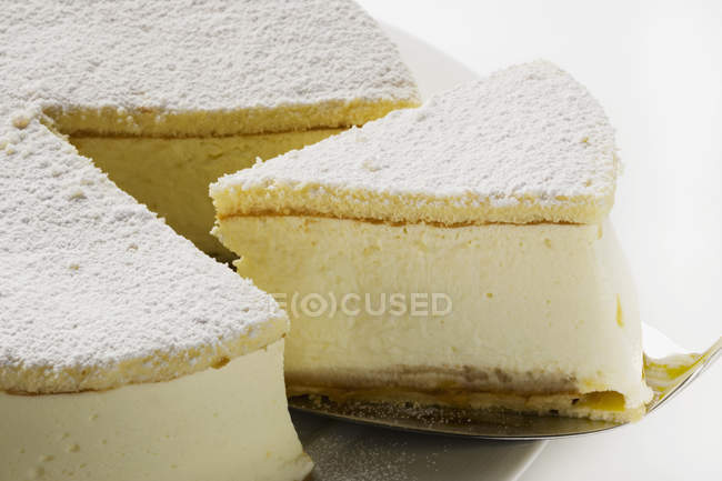 Cream cheesecake with powdered sugar — Stock Photo