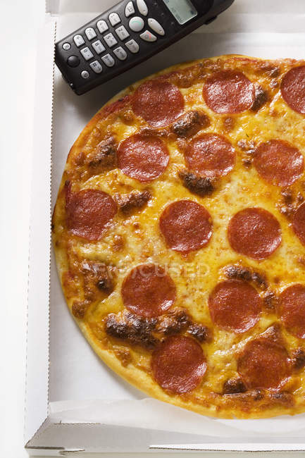 Pizza au salami et fromage — Photo de stock