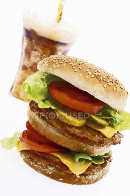 Double cheeseburger and cola — Stock Photo