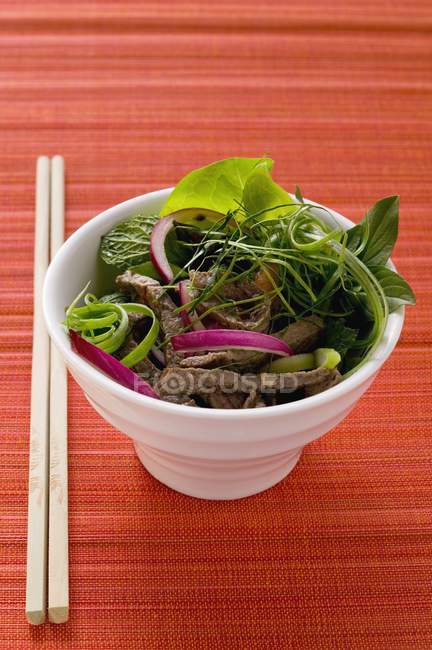 Говяжий салат с луком — стоковое фото