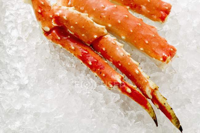 Vista de cerca de las patas de cangrejo rey sobre hielo - foto de stock