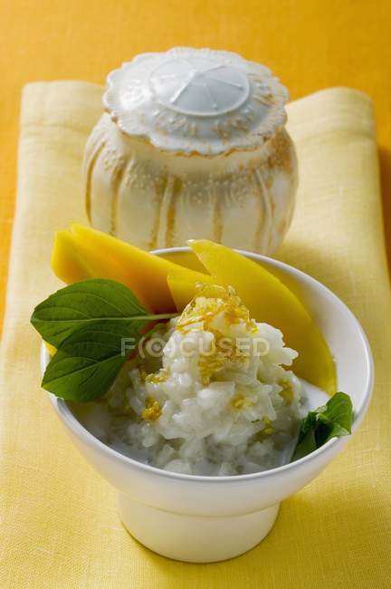Riso appiccicoso con mango e latte di cocco — Foto stock