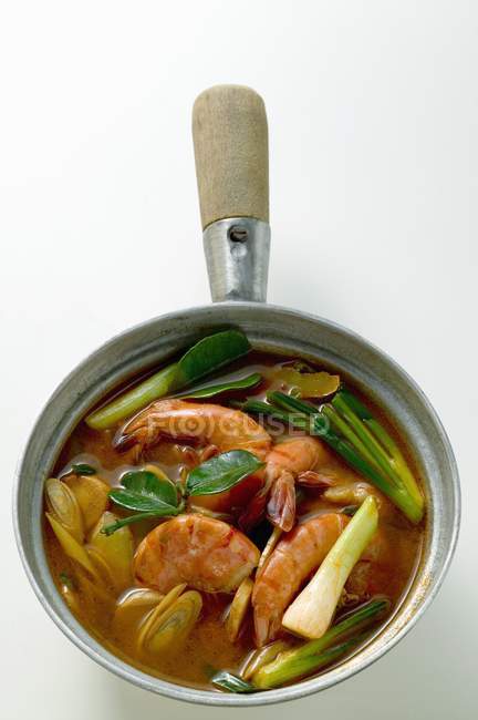 Shrimp soup with spring onions  on white background — Stock Photo