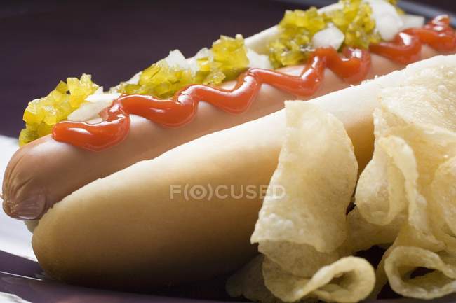 Cachorro quente com batatas fritas — Fotografia de Stock