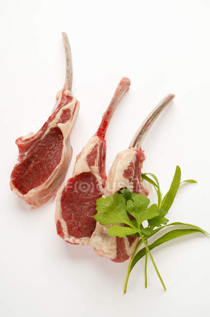Lamb cutlets and fresh herbs — Stock Photo