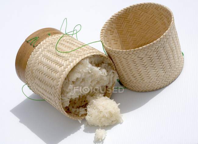 Bamboo basket of sticky rice — Stock Photo