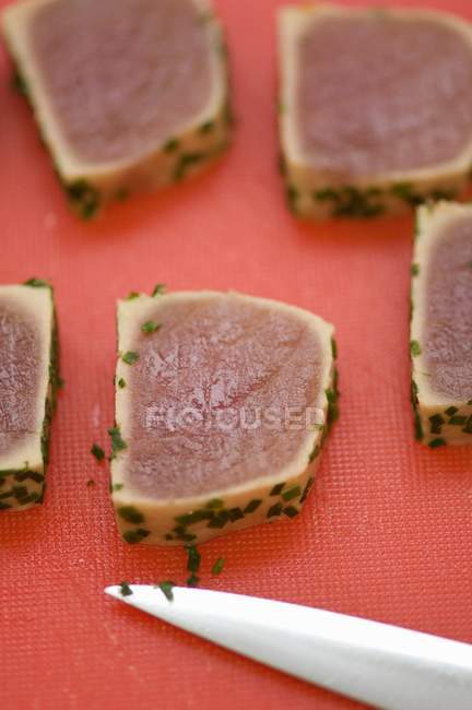 Tuna fillet with chives — Stock Photo