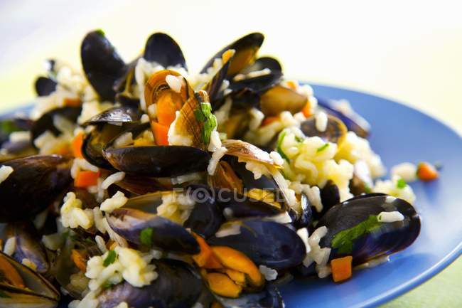 Mussels and vegetables with rice — Stock Photo