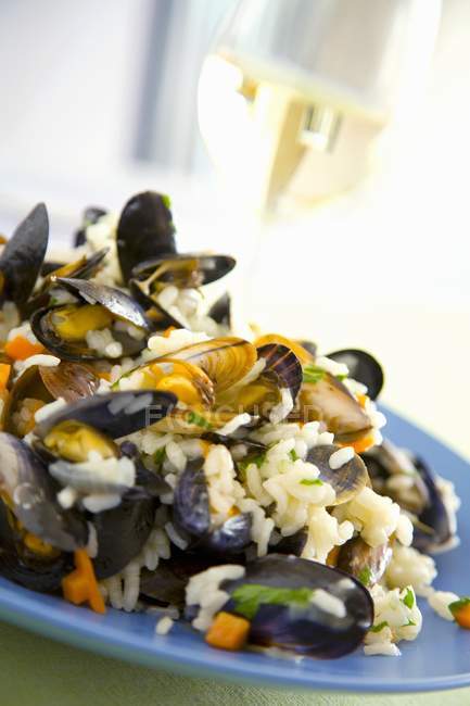 Mussels and vegetables with rice — Stock Photo