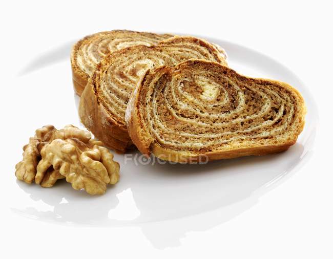 Slices of walnut cake — Stock Photo