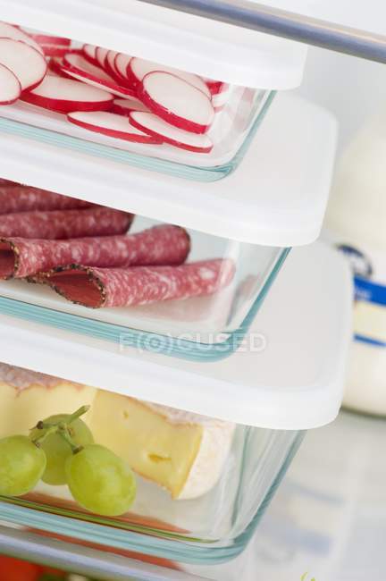 Fromage, salami et radis — Photo de stock