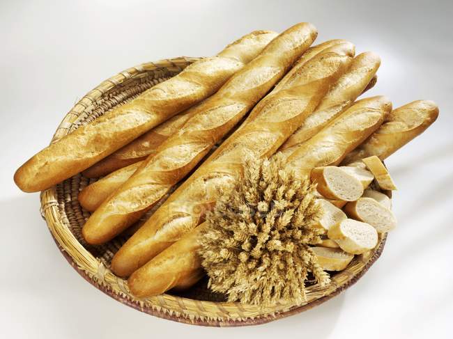 Baguettes in bread basket — Stock Photo