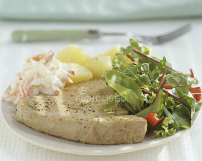 Filete de atún con ensalada - foto de stock