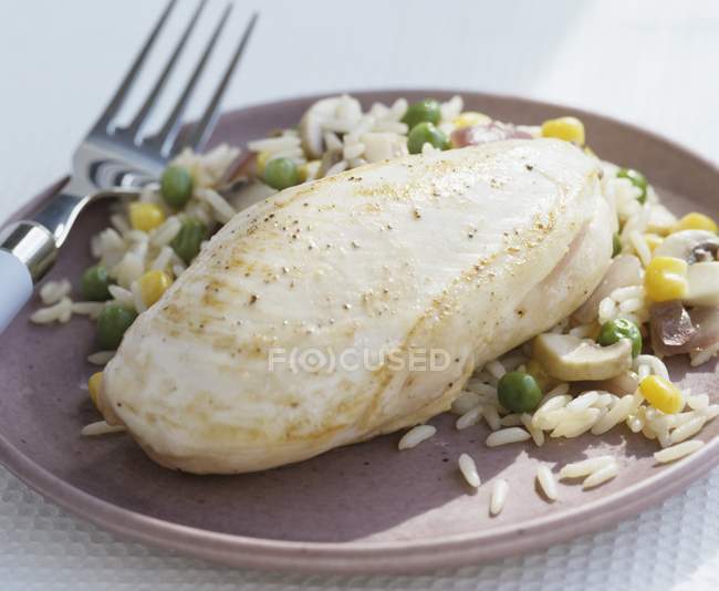 Chicken breast with vegetable rice — Stock Photo
