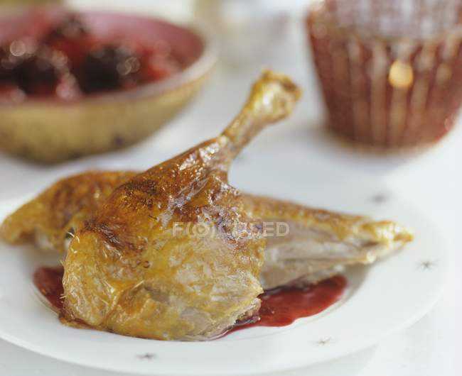 Жареная утка с клюквенным соусом — стоковое фото
