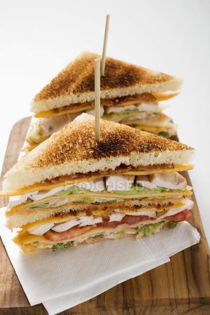 Closeup view of toasted chicken sandwiches — Stock Photo