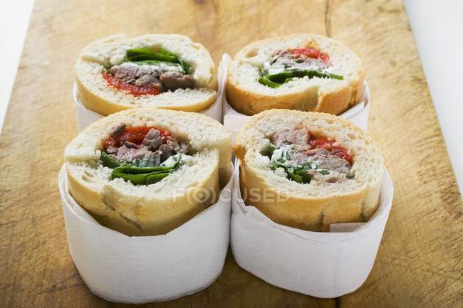 Sandwich rolls filled with pork — Stock Photo