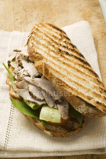 Grilled bread with turkey — Stock Photo