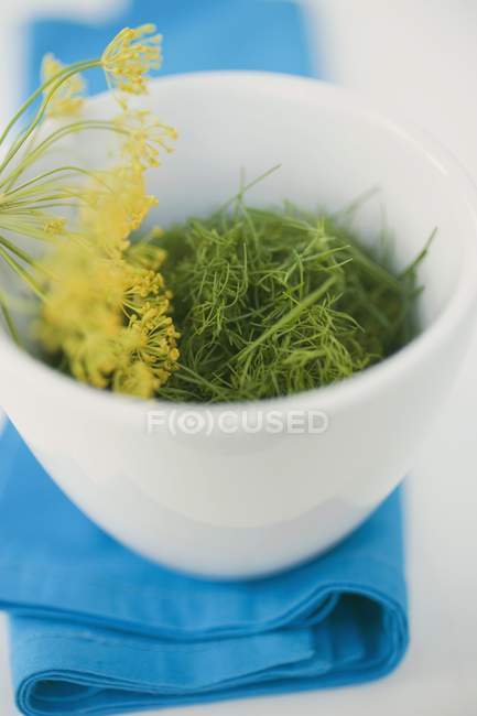 Chopped dill with flower in bowl — Stock Photo