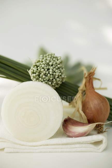 Onions, garlic, chives — Stock Photo