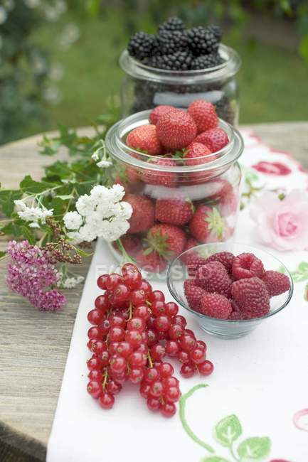 Frutti di bosco misti estivi in vasetti — Foto stock