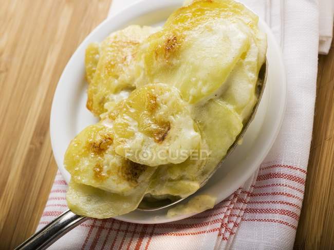Spoon full of potato gratin — Stock Photo