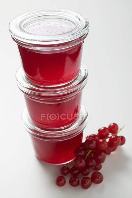 Frascos de gelatina de grosella roja - foto de stock