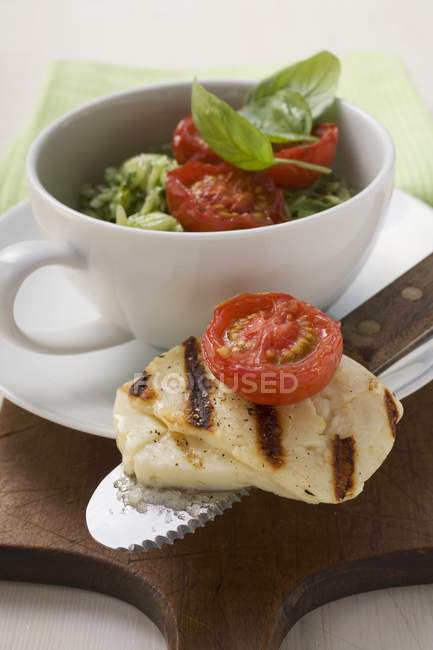 Grilled Haloumi with orzo — Stock Photo
