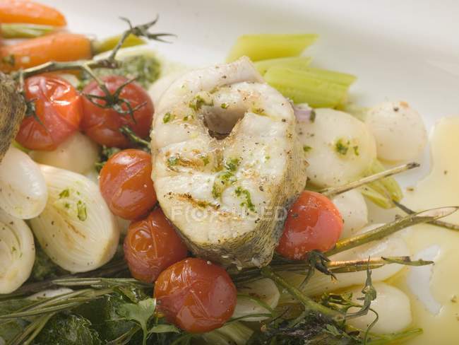 Grilled sea bass cutlet — Stock Photo