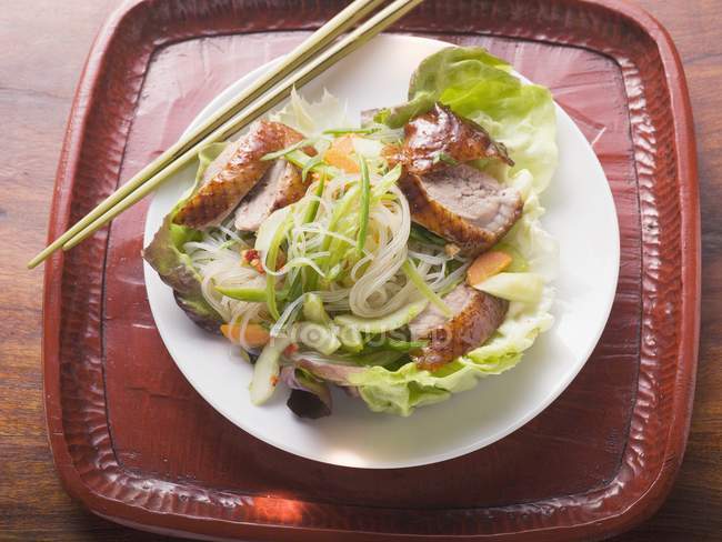 Lettuce with roast duck breast — Stock Photo
