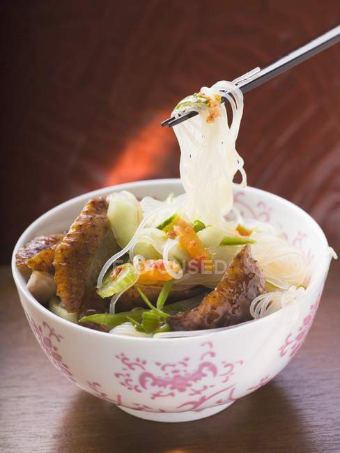 Glass noodles with roast duck breast — Stock Photo