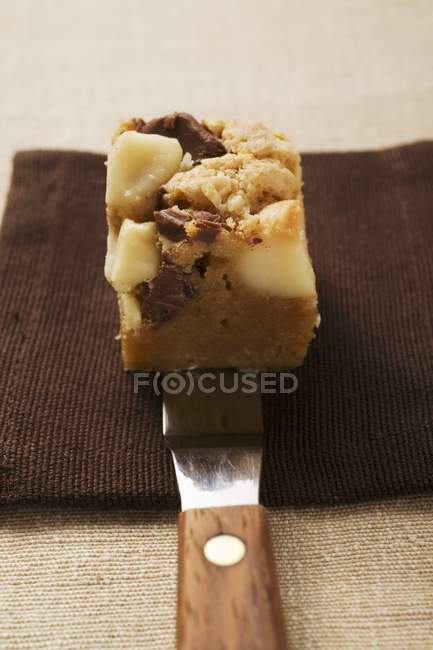 Pezzo di torta al cioccolato con noci di macadamia — Foto stock