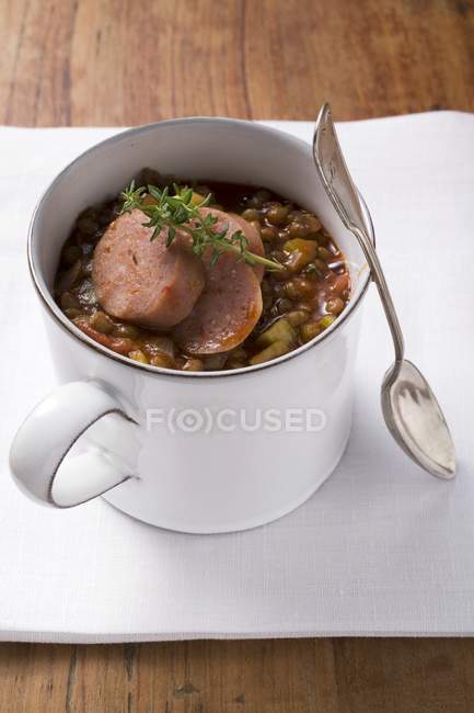 Lentil stew with sausage — Stock Photo