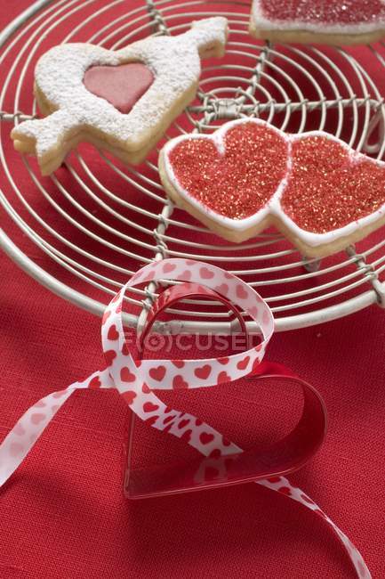 Assorted red and white biscuits — Stock Photo