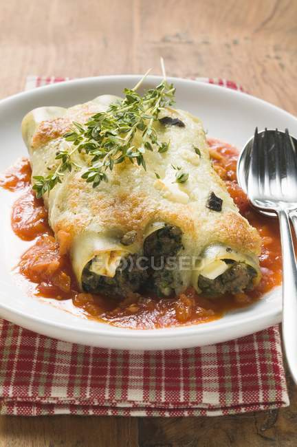 Pasta cannelloni con spinaci e formaggio — Foto stock