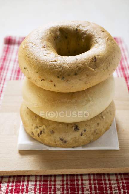 Three different bagels on napking — Stock Photo