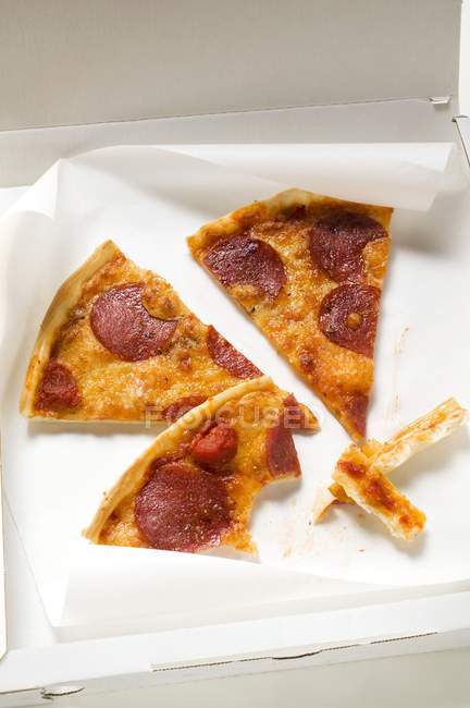 Three slices of pepperoni pizza — Stock Photo