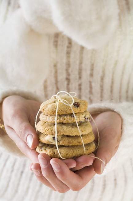 Mãos femininas segurando biscoitos de cranberry — Fotografia de Stock