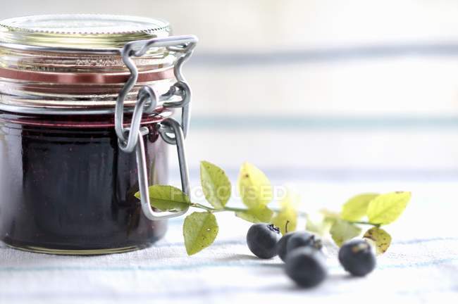 Blueberry jam in jar — Stock Photo