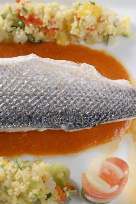 Catfish with vegetable couscous — Stock Photo