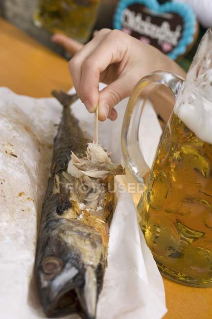 Fish being taken by woman — Stock Photo