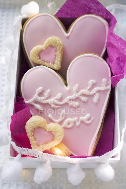 Assorted heart-shaped Christmas biscuits — Stock Photo