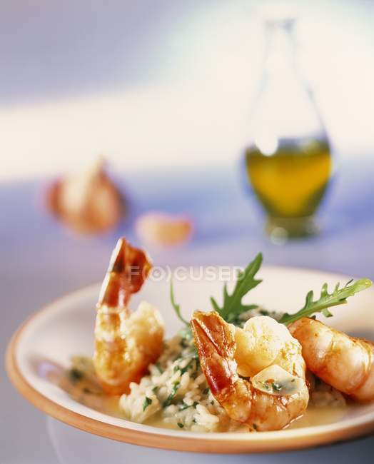 Baked prawns with rice — Stock Photo