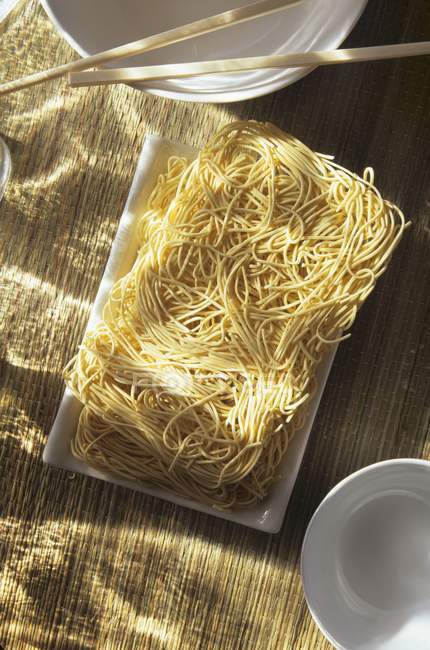 Top view of dry Soba noodles block — Stock Photo